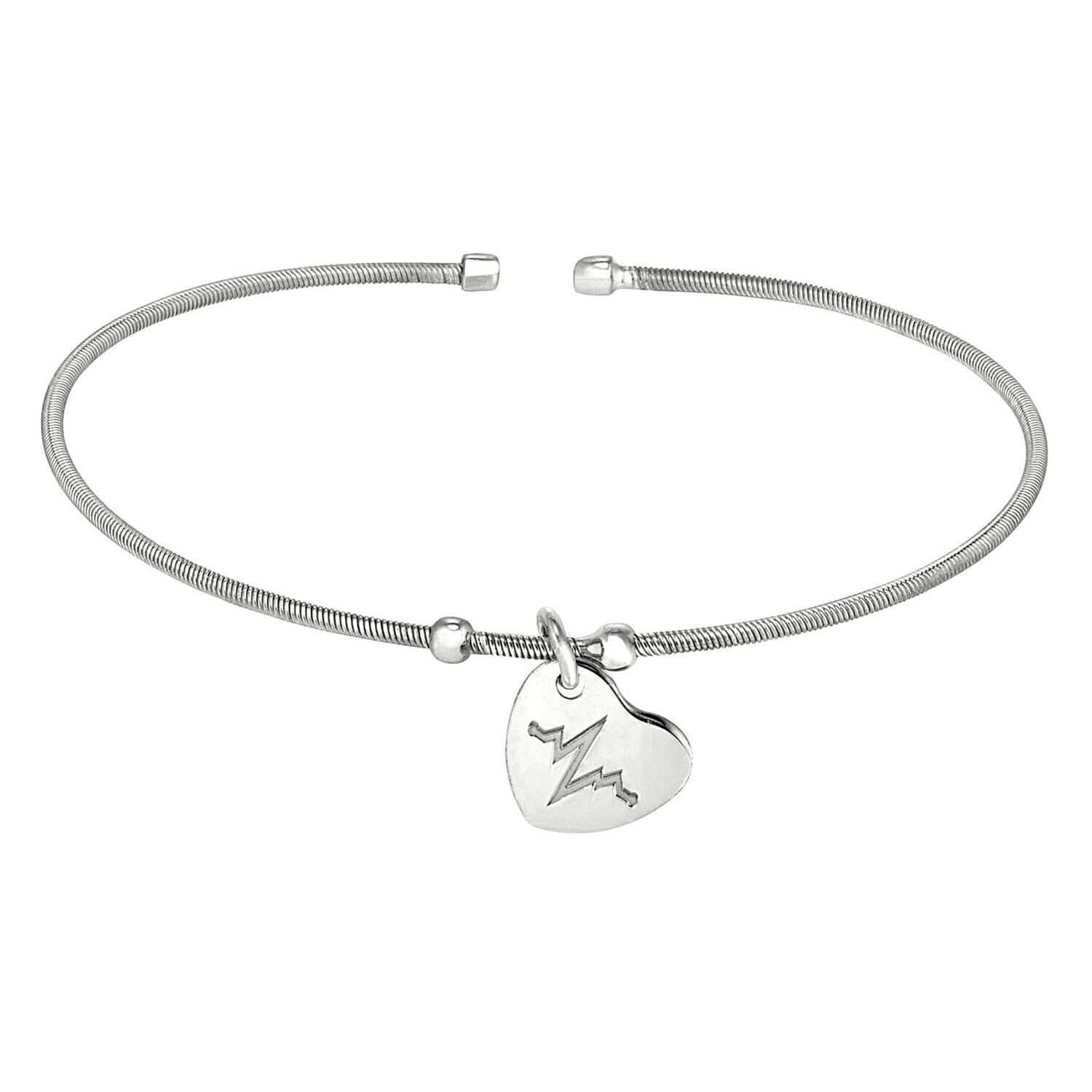 Bella Cavo Silver Heartbeat Charm Cable Cuff Bracelet