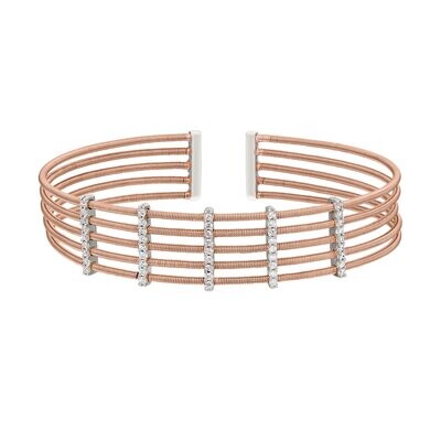 Bella Cavo Rose Gold Multi Cable Vertical Bar Cuff Bracelet