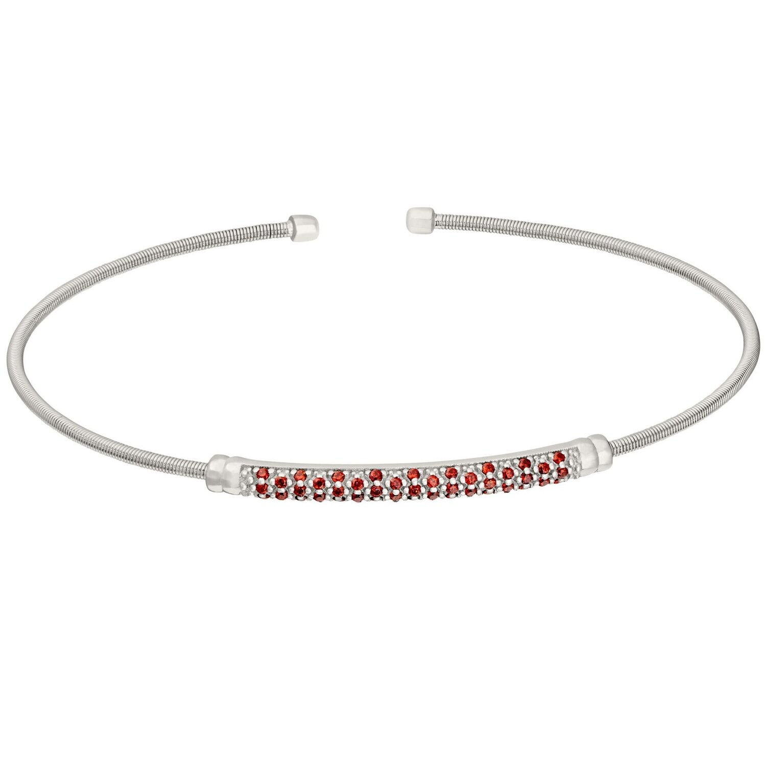 Bella Cavo Silver Simulated Garnet Cable Cuff Bracelet