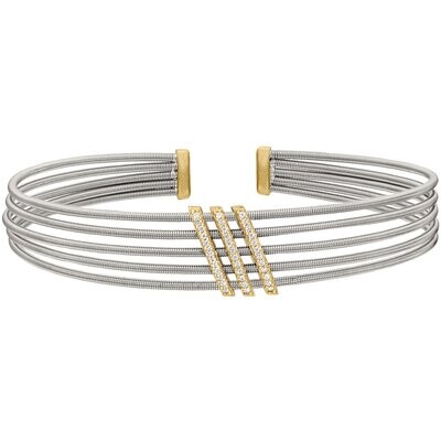 Bella Cavo Two Tone Multi Cable Diagonal Bar Cuff Bracelet