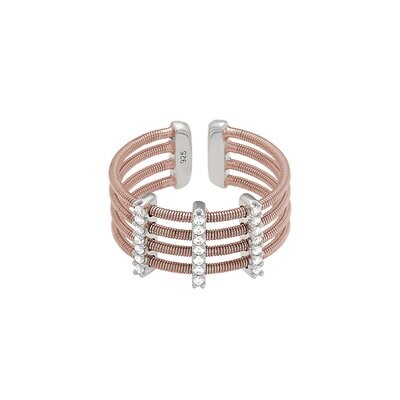Bella Cavo Two Tone Three Vertical Bar Cable Cuff Ring