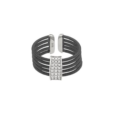 Bella Cavo Black Finish Vertical Bar Cable Cuff Ring