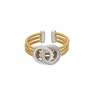 Silver TwoTone Circle Cable Cuff Ring