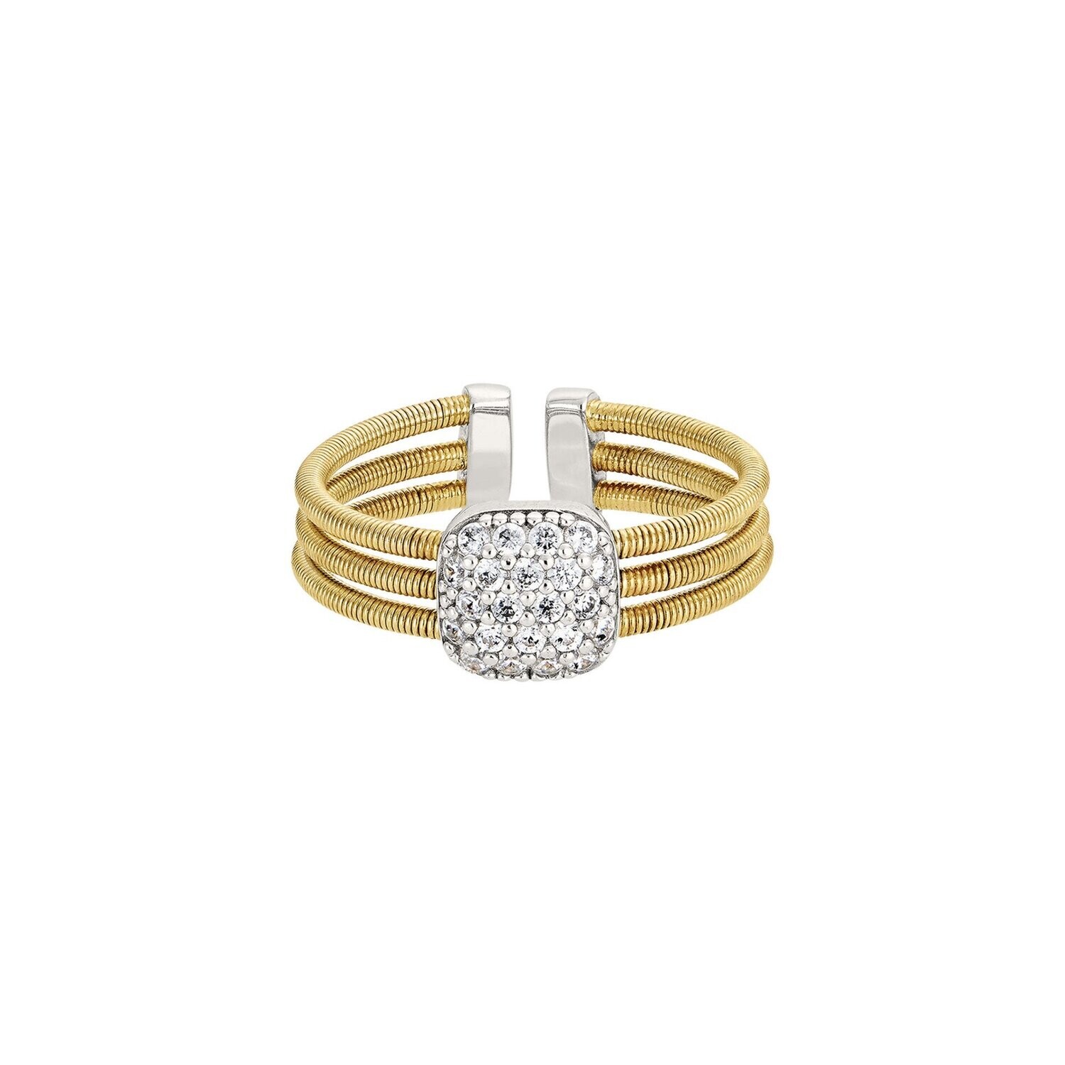 Bella Cavo Gold Plated White Stone Pillow Cable Cuff Ring