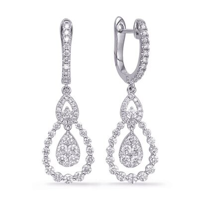 14KT White Gold Open Dangle Pear Diamond Earrings