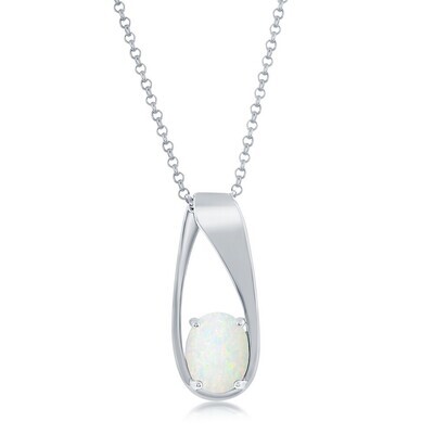 Silver White Opal Drop Necklace
