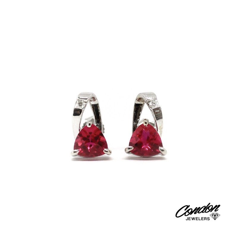 14KT White Gold Trillion Ruby Stud Earrings​