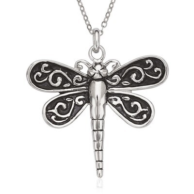 Silver Oxidized Dragonfly Necklace