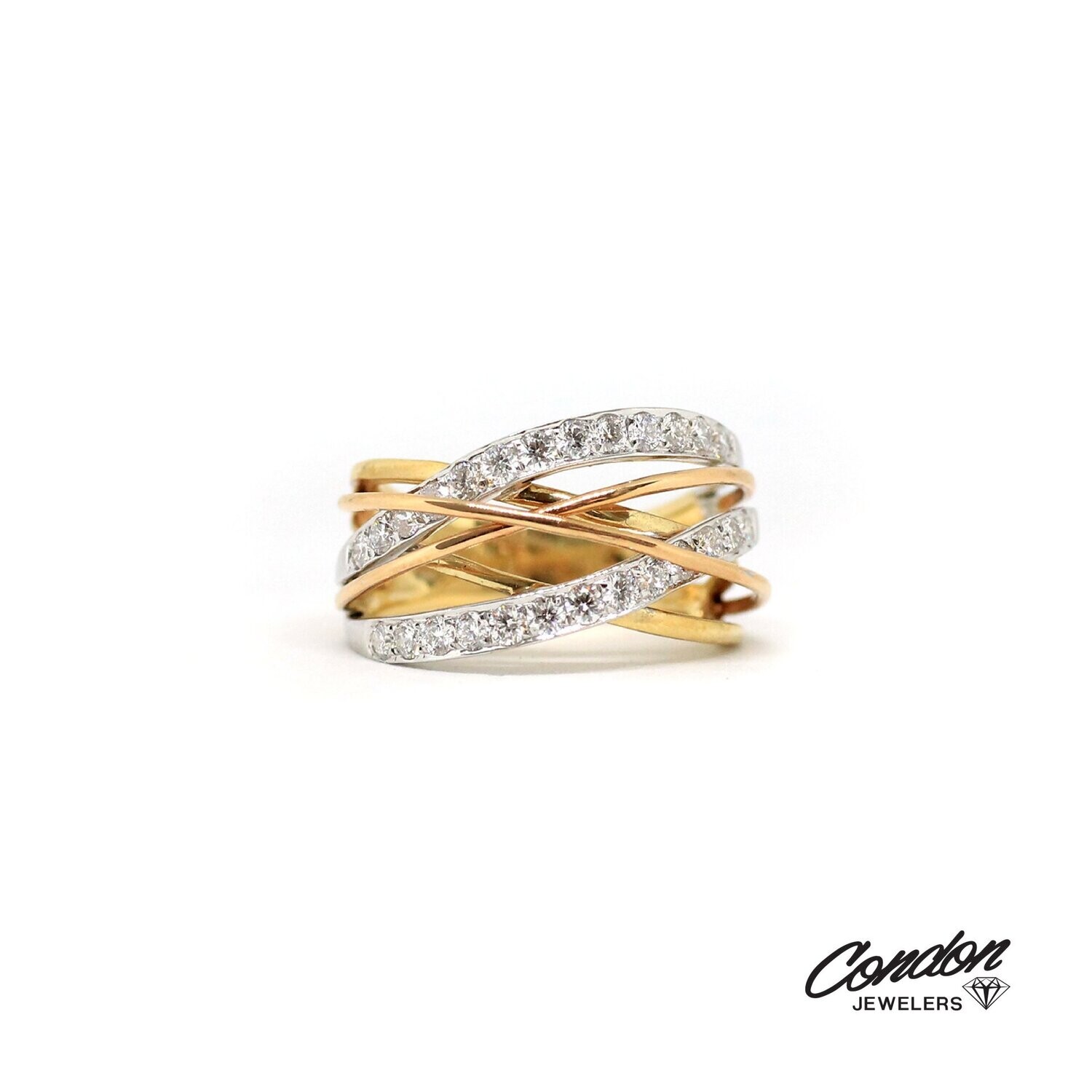 14KT TriTone Gold Open Woven Diamond Band