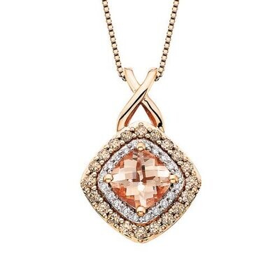 14KT Rose Gold Cushion Morganite and Diamond Necklace