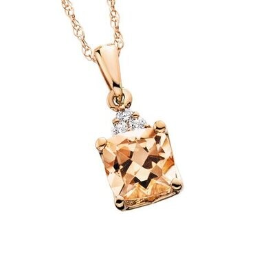 10KT Rose Gold Cushion Morganite and Diamond Cluster Necklace