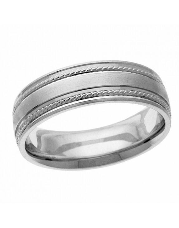Silver Brushed Center and Rope Design Ring