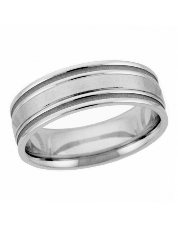 Silver Brushed and Grooved Band
