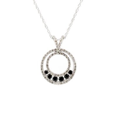 14KT White Gold Black and White Diamond Dual Circle Necklace