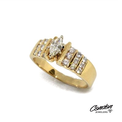 14KT Yellow Gold Marquise and Round Diamond Ring