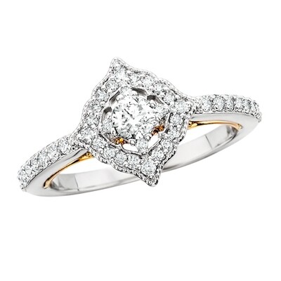 14KT Two Tone Diamond with Halo Engagement Ring