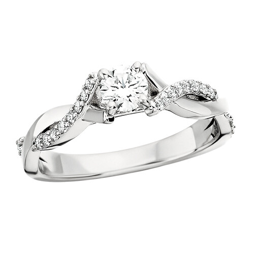 14KT White Gold Round Diamond Twist Engagement Ring