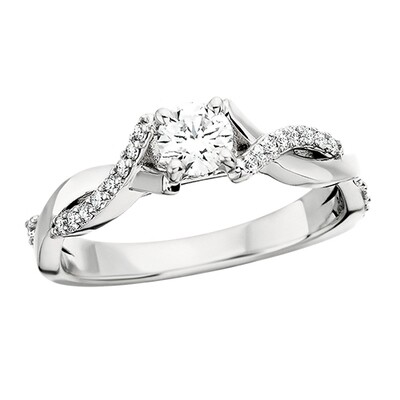 14KT White Gold Round Diamond Twist Engagement Ring