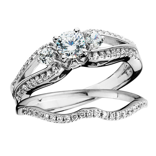 14KT White Gold Round Diamond Wed Set