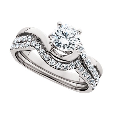 14KT White Gold Round Diamond Semi Mount Wed Set