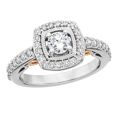 14KT TwoTone Diamond Halo Engagement Ring