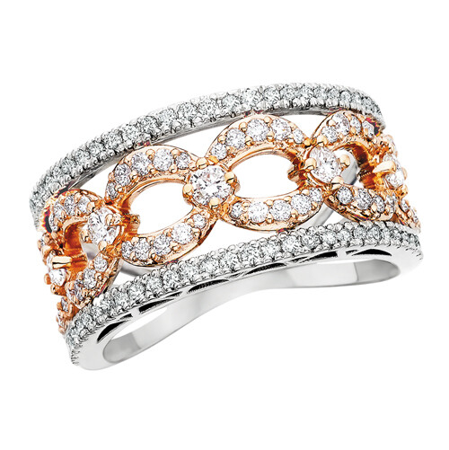 14KT TwoTone Diamond Interlocking Chain Design Band