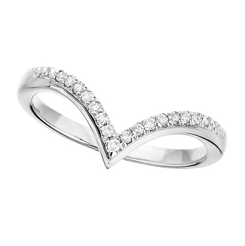 10KT White Gold Diamond V Band