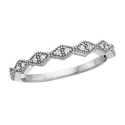 10KT White Gold Vintage Diamond Stackable Band