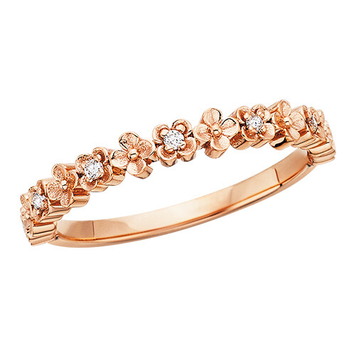 10KT Rose Gold Floral Diamond Stackable Band
