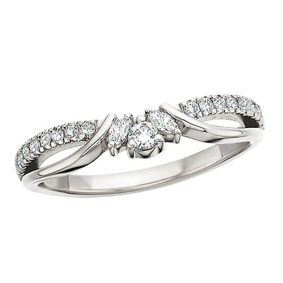 14KT White Gold Marquise and Round Diamond Nesting Ring