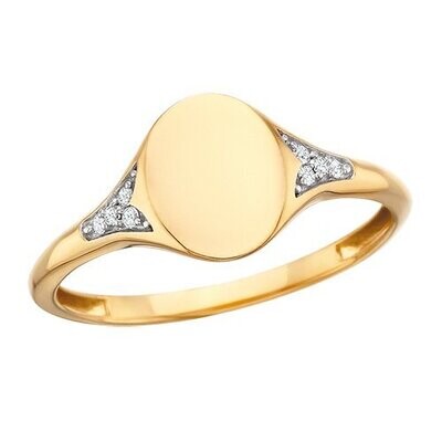 10KT Yellow Gold Oval Diamond Signet Ring