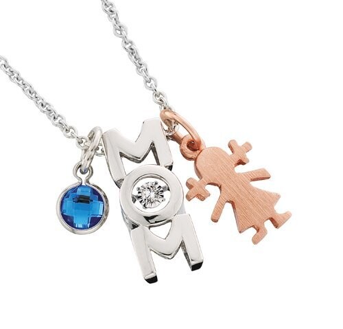 Silver Dancing Diamond "MOM" Necklace