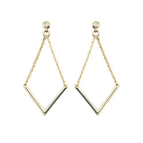 10KT Yellow Gold Open Chevron Diamond Dangle Earrings