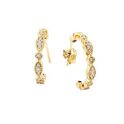10KT Yellow Gold Diamond Vintage J Hoop Earrings