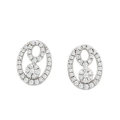 14KT White Gold Oval Diamond Cluster Stud Earrings