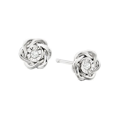 10KT White Gold Diamond Floral Stud Earrings