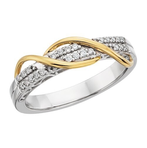 10KT TwoTone Swirl and Diamond Row Ring