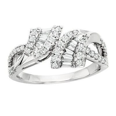 14KT White Gold Baguette and Round Diamond Fashion Ring