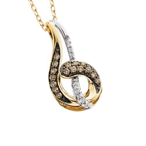 10KT TwoTone White and Chocolate Diamond Swirl Necklace