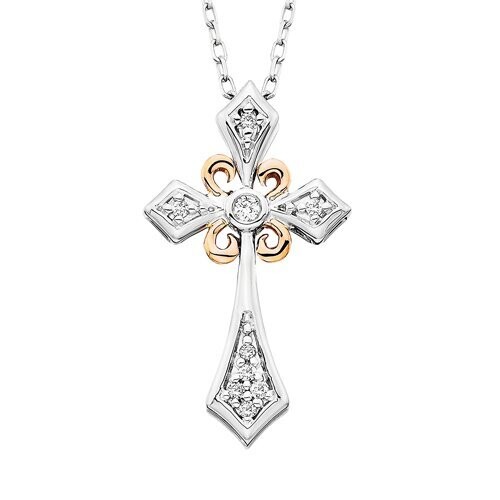 10KT TwoTone Diamond Victorian Cross Necklace