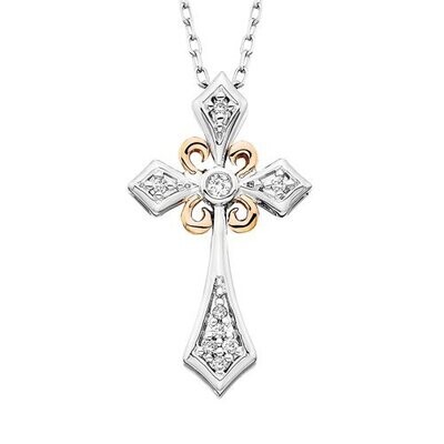 10KT TwoTone Diamond Victorian Cross Necklace