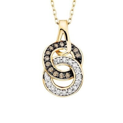 14KT Yellow Gold White and Caramel Diamond Interlocking Circle Necklace