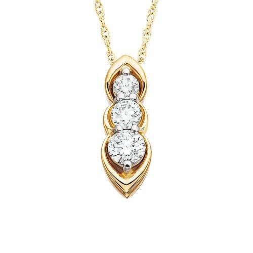 14KT Yellow Gold Vertical Three Diamond Necklace