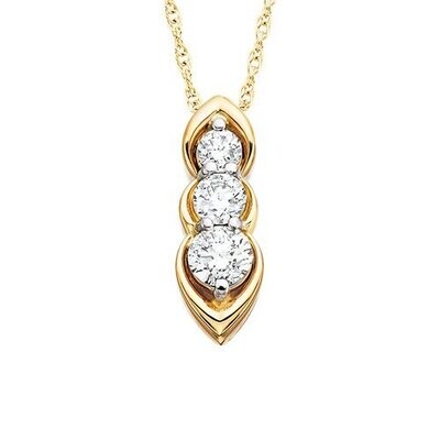 14KT Yellow Gold Vertical Three Diamond Necklace