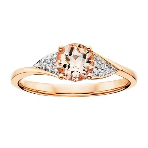 10KT Rose Gold Round Morganite with Diamond Ring