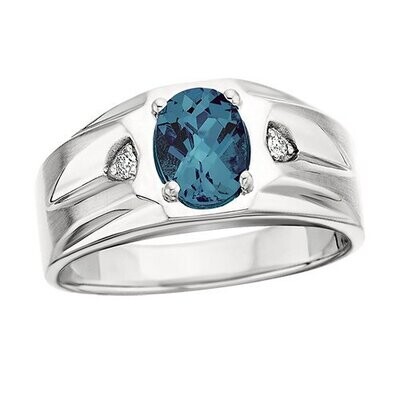 10KT White Gold Oval London Blue Topaz with Diamond Rings