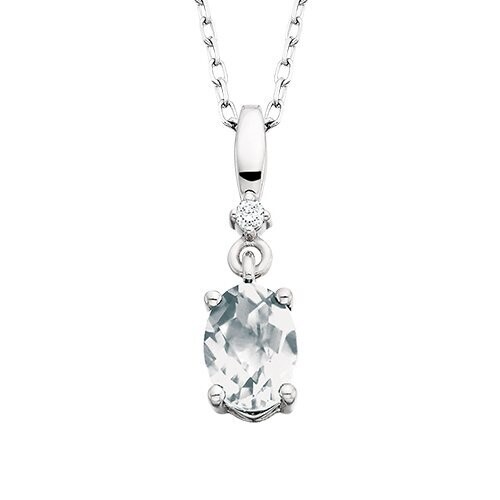 10KT White Gold Oval Birthstone Necklace