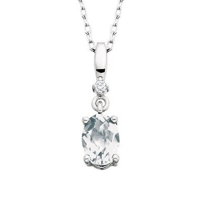 10KT White Gold Oval Birthstone Necklace