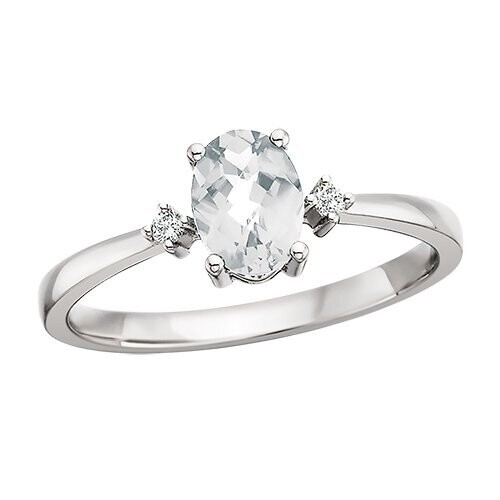 10KT White Gold Checkered Oval Birthstone Ring