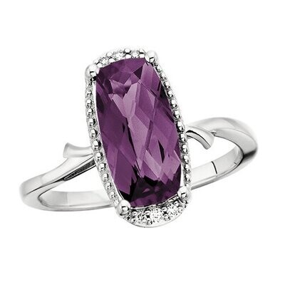 14KT White Gold Cushion Amethyst with Diamonds Ring